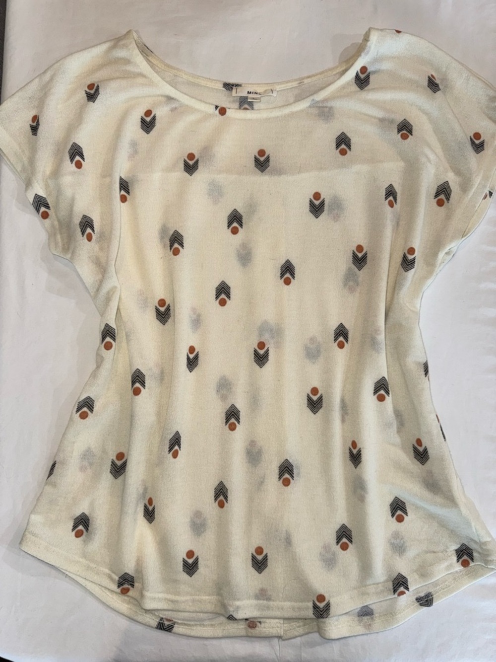 MINE Sheer Chevron Dot Short Sleeve Top - Cream L